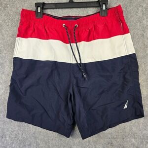 Nautica Swim‎ Trunks Men Large Red White Blue Colorblock Mesh Lined Patriotic